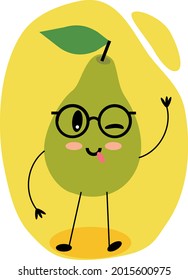 Cute pear character. Vector illustration in flat style. Colorful summer design. 