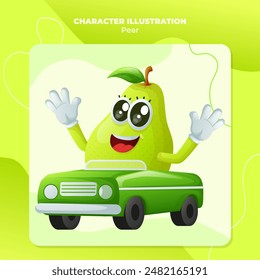 Cute pear characters playing with car toy. Perfect for kids, merchandise and sticker, banner promotion
