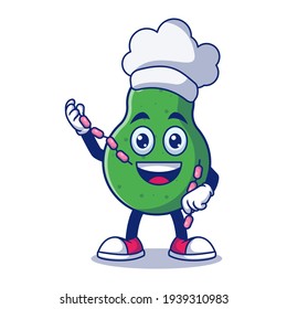 Cute Pear Chef Cartoon Vector Illustration. Fruit Mascot Character Concept Isolated Premium Vector