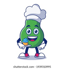 Cute Pear Chef Cartoon Vector Illustration. Fruit Mascot Character Concept Isolated Premium Vector