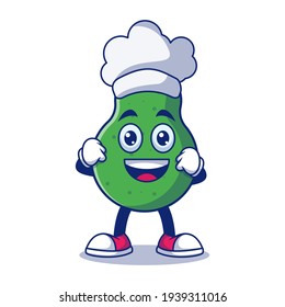 Cute Pear Chef Cartoon Vector Illustration. Fruit Mascot Character Concept Isolated Premium Vector
