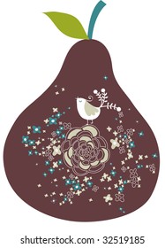 cute pear design with bird and flower
