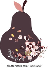 diseño de pera lindo con pájaro y flor