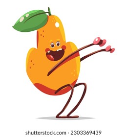Cute pear doing fitness exercises vector cartoon fruit character isolated on a white background.