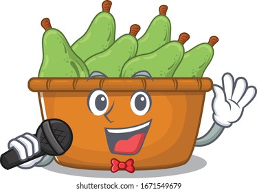 Cute pear fruit box sings a song with a microphone