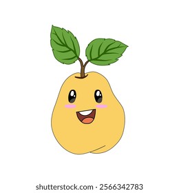 Cute pear fruit isolated on white background.