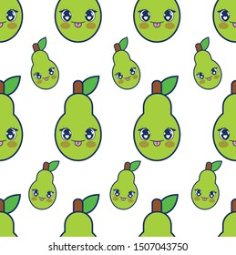 cute pear fruit kawaii pattern