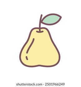 Lindo icono de pera. Dibujado a mano ilustración de una fruta aislada sobre un fondo blanco. Pegatina Kawaii. Vector 10 EPS.