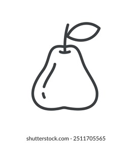 Cute pear icon. Hand drawn monochrome illustration of a fruit isolated on a white background. Vector 10 EPS.