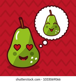 cute pear kawaii fruit with speech bubble character