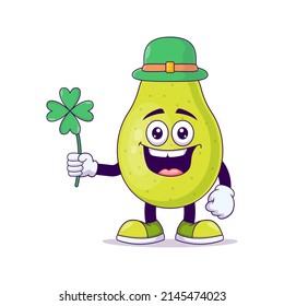 Cute pear leprechaun cartoon vector illustration design. Fruit mascot character concept isolated vector