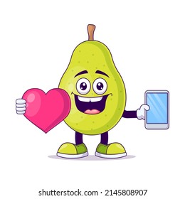 Cute Birne mit Liebe Cartoon Vektorgrafik Design. Obstmaskottcharakter-Konzept, einzelne Vektorgrafik