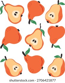 Padrão de pera bonito na ilustração de fruta moderna colorida