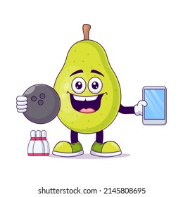 Cute pear playing bowling cartoon vector illustration design. Fruit mascot character concept isolated vector