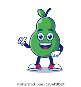 Ilustración del vector de dibujos animados con los dedos de las orejas recortadas. Concepto de carácter mascota de frutas Vector premium aislado
