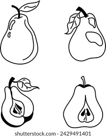 Cute Pear Vector Lineart - Monochrome Fruit Illustration
