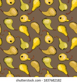 Cute pears in different angles. Fruit seamless pattern. Endless textures for your design.