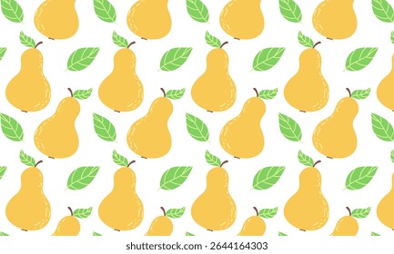 Cute Pears Seamless Pattern. Fruit Background. Vector Illustrations