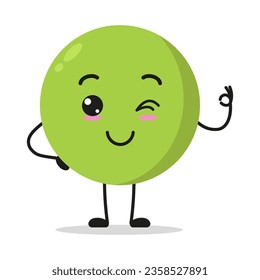 Cute peas character. Funny smiling and wink vegetable cartoon emoticon in flat style. bean emoji vector illustration