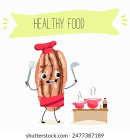 Cute pecan characters, funny nuts, with different activities, outdoor, sports, musical instrument. 