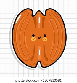 Cute Pecan sticker character. Vector hand drawn cartoon kawaii character illustration icon. Happy Pecan sticker character concept