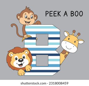 cute peek a boo animals, cute lion, cute giraffe, cute monkey, animal friends