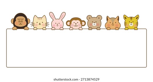 Cute Peekaboo Animal Frame Vector Illustration