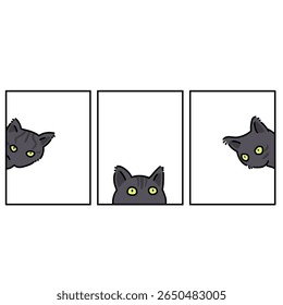 Cute peekaboo black cats simple cartoon illustration art 