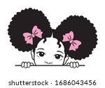 Cute peekaboo black girl with afro puff hair vector illustration.