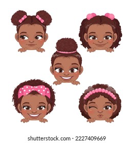 Cute Peekaboo Little Black Girls oder American African Kids Peeking Girls Collection und Unterschiedliche Afro Haar Stil Vektorgrafik