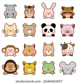 Cute Peeking Animals – Colorful and Playful Vector Icons