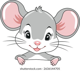 Cute peeking baby mouse. Vector