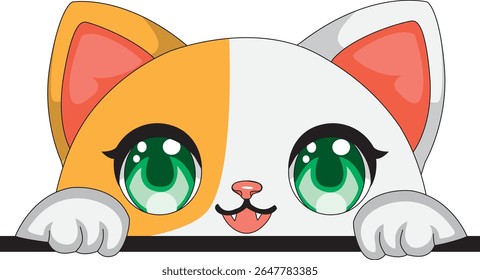 Cute Peeking Cat Kawaii Cartoon Vector