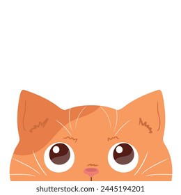 Cute peeking ginger cat face. Curious cat. Cute cartoon character. Vector illustration