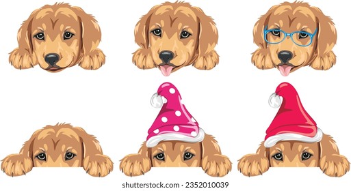 Cute peeking golden retriever puppy. Vector