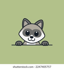 Cute Peeking Raccoon Vector Illustration