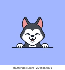 Cute Peeking Siberian Husky Vector Illustration