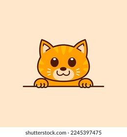 Cute Peeking Tabby Cat Vector Illustration