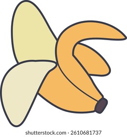 Cute peeled banana illustration in cartoon style. Great for food, snack, fruit or healthy diet 