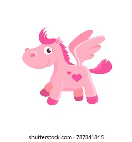 Cute pegasus flying horse cartoon stock image.