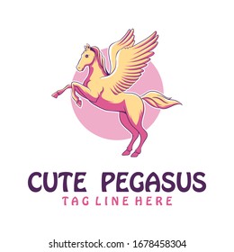 cute pegasus logo design vector