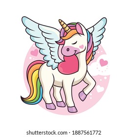 Cute Pegasus with Love Cartoon Vector Icon Illustration. Animal Love Icon Concept Isolated Premium Vector.