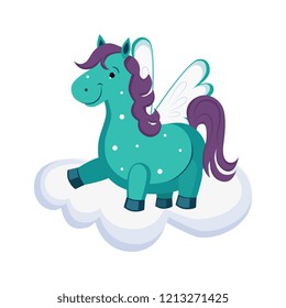 Cute Pegasus on a Cloud. Vector Illustration