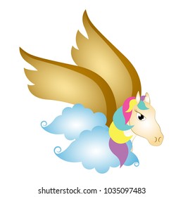 Cute pegasus on clouds. Fantasy creature