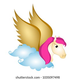 Cute pegasus on clouds. Fantasy creature