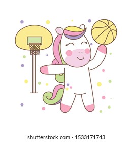 Cute Pegasus Playing Basket ball, vector illustration ready for print