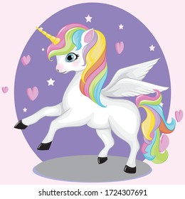 cute pegasus with rainbow hair color