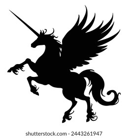 Cute Pegasus Standing on hind leg black silhouette white background