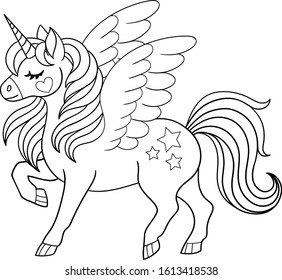 Cute pegasus vector Isolated outline for coloring book