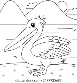 Cute pelican animal outline coloring page 